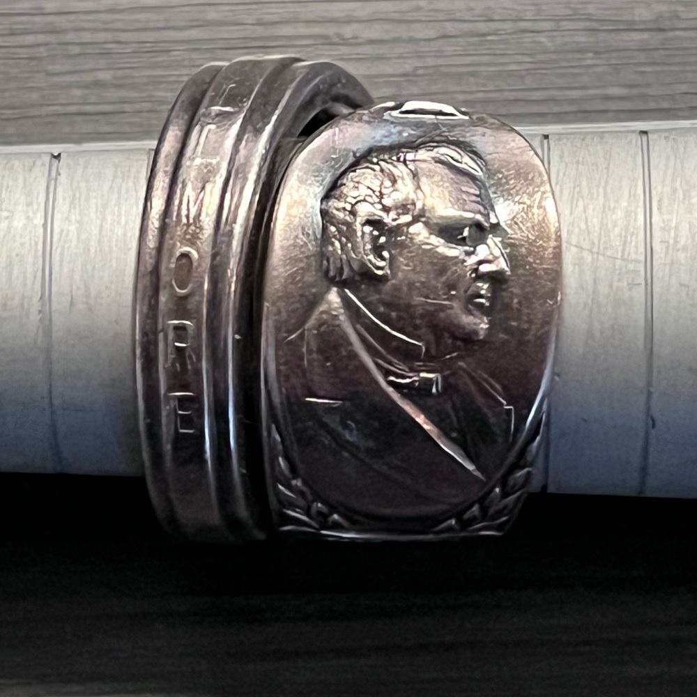 Vintage SPOON RING - Millard Fillmore - Sterling Silver Plated - WM ROGERS MFG
